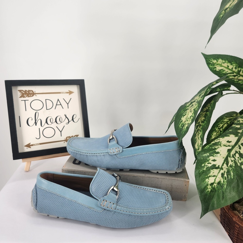 Donald Pliner Dorion03 Blue Perf Driving Loafer Nubuck Leather Horsebit Preppy 9